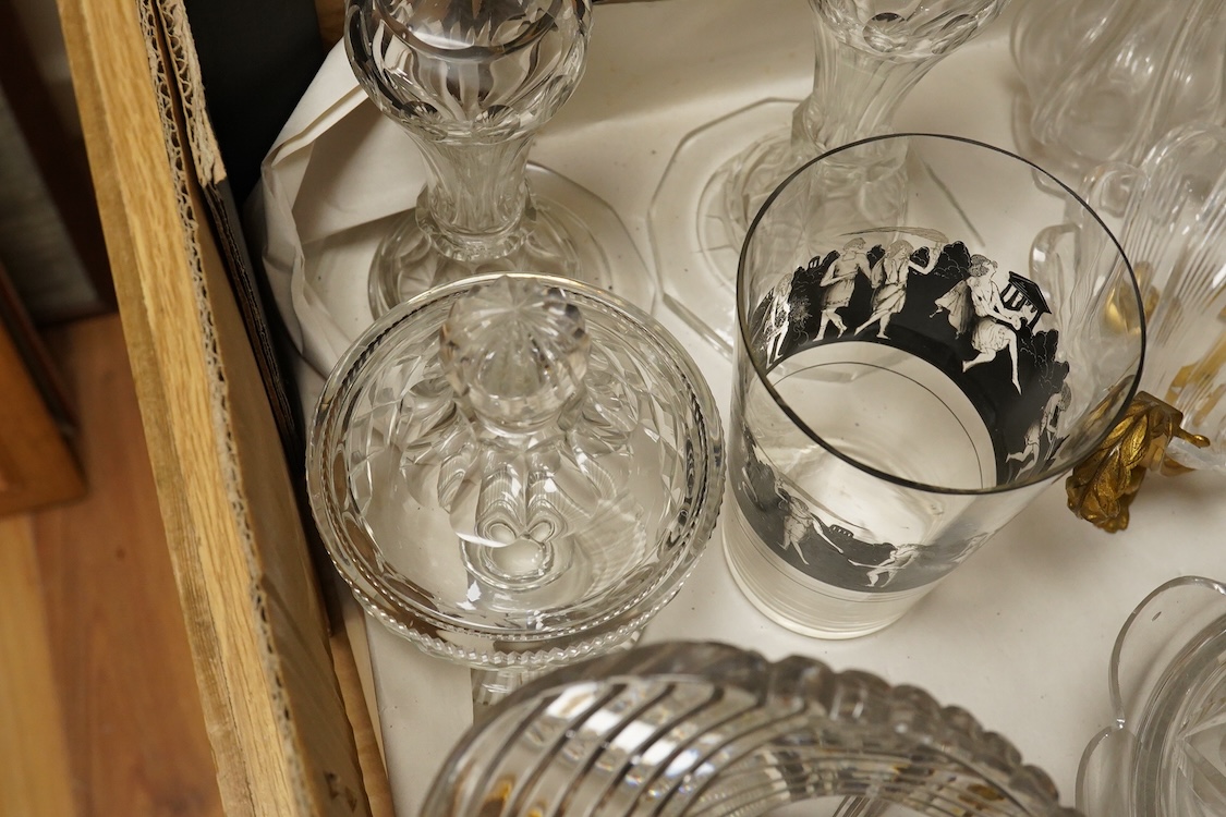 A collection of 19th and 20th century glassware including a French 1920’s black enamelled figural glass